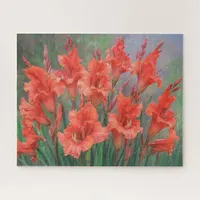 Gladioli Flowers Red Blooms Floral Picture Jigsaw Puzzle