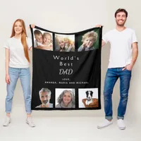 Father Best DAD photo collage black Fleece Blanket