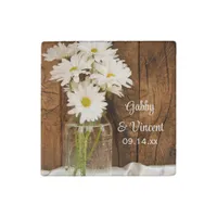 Mason Jar and White Daisies Country Barn Wedding Stone Magnet