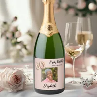 60th Birthday rose gold pink photo Sparkling Wine Label