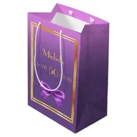 Birthday purple pink glitter monogram medium gift bag