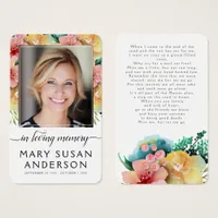 Floral Photo Funeral Memorial Poem Card