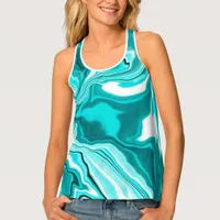 Teal, Turquoise and White Marble  Tank Top