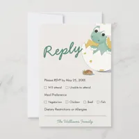 Green Baby Shower Dino Egg Menu Choice RSVP Card