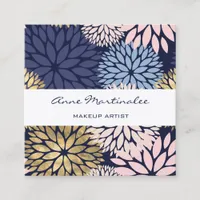 Dahlia Pink Blue Square Business Card