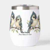 Bold Curious Tufted Titmouse Thermal Wine Tumbler