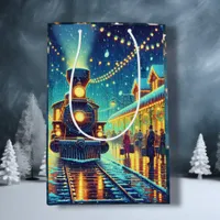 Vintage Train Station on Christmas Eve Snowy Night Medium Gift Bag