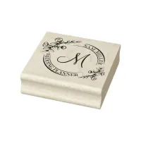 Stylish Floral Script Elegant Monogram Feminine Rubber Stamp