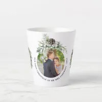 Cone greenery newly weds 1st christmas photo latte mug