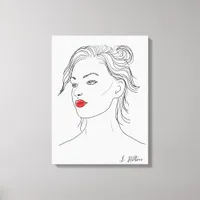 Line Art | Woman in Red Lipstick  Canvas Print