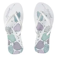 WEDDING SHOES | Modern Seashells Dusty Blue Lilac Flip Flops