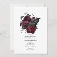 Vintage Glam Burgundy Raven Gothic Bridal Shower Invitation