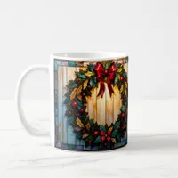 Stained Glass Style Wreath Merry Christmas Coffee Mug