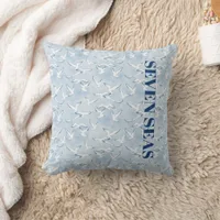 Light blue seagulls birds text modern coastal throw pillow