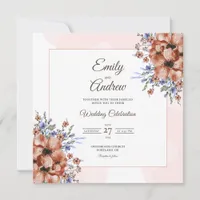 Terracotta Frame Floral Watercolor Square Wedding Invitation
