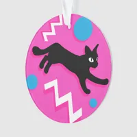 80s Cats Black Pink Geometric Memphis Pattern Ornament