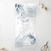 Dusty Blue Watercolor  ALL IN ONE WEDDING  Tri-Fold Invitation