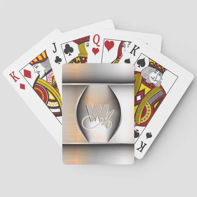 Shining Brushed Steel Monogram  Poker Cards