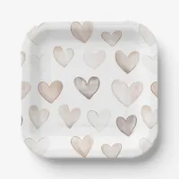 Boho Quirky Cream Beige Hearts Pattern Paper Plates