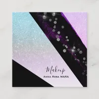 *~ Ombre Teal Pink Glitter Chic Girly Geometric Square Business Card