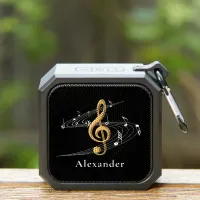 Black Gold Music Notes Treble Clef Monogram Name Bluetooth Speaker