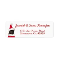 Cute Christmas Black Pug Santa Hat Label