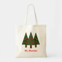 Three Tree Christmas Forest Personalized Name Tote Bag