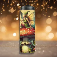 Vintage Fairy on a Retro Mushroom Fairytale Thermal Tumbler