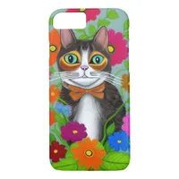 Folk Art Whimsical Cat and Flowers iPhone 8/7 Case