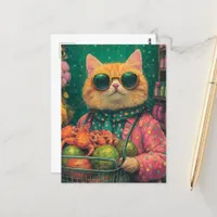 Adorable Ginger Cat Grocery Shopping Postcard