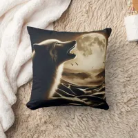 Majestic Wolf Howling at Night.  Throw Pillow