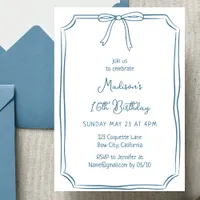 Cute Coquette Hand Drawn Bow Whimsical Birthday  Invitation