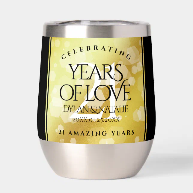 Elegant 21st Brass Wedding Anniversary Celebration Thermal Wine Tumbler