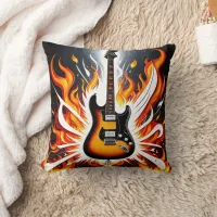 Electric guitar ignites in a blaze of colors throw pillow