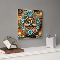 Golden Circle: Fifth Anniversary Floral Creation Square Wall Clock