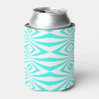 Turquoise & White Stylish Op Art Geometric Pattern Can Cooler