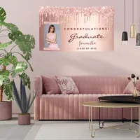 Graduation party 2025 photo rose gold glitter drip banner