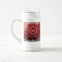 Festive Red Foil Snowflakes Monogram Name Beer Stein