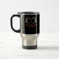 Slogan  Halloween. Heart Gesture Made Of Skeleton  Travel Mug