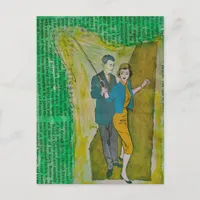 Couple Fishing from 1930s era collage Postcard