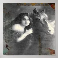 Vintage Lady and Horse Digital Collage Poster