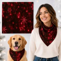 Deep Red Bright Snowflakes Holidays Large Bandana
