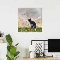 Black Cat in Flowers Poster