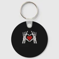 Skeleton Hands Form A Heart With Red Heart Bright  Keychain