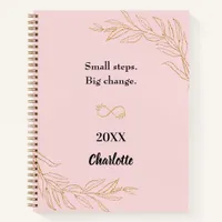 Pink gold foliage inspirational quote notebook