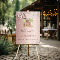 90th birthday rose gold photo silver sparkles foam board