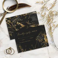 Marble Glitter Wedding Black Gold ID644 RSVP Card