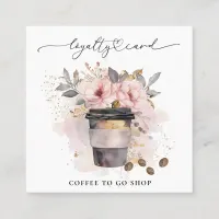 *~* Coffee To Go Floral Pink QR Rewards Loyalty Card