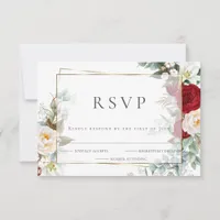 Wedding RSVP | Burgundy and Ivory  Peony Floral Card