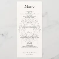 Rustic Crest Ivory White Old Print Gothic Wedding Menu